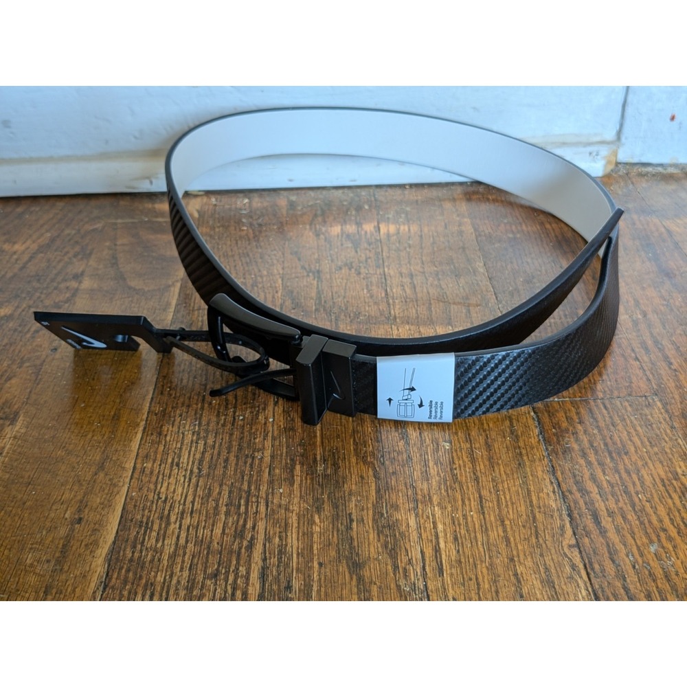 Nike Reversible Belt Black Carbon Fiber White Size 38 Genuine Leather S5035004